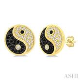 1/4 Ctw Petite Tao Yin Yang Black and White Round Cut Diamond Fashion Stud Earring in 10K Yellow Gold